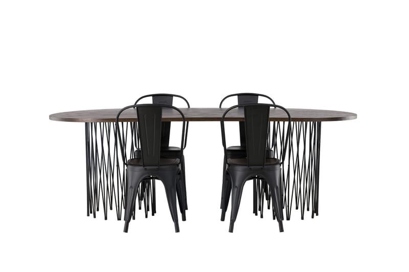 Ruokaryhmä Stone 220 cm Soikea 4 Tempe-tuolilla, Musta