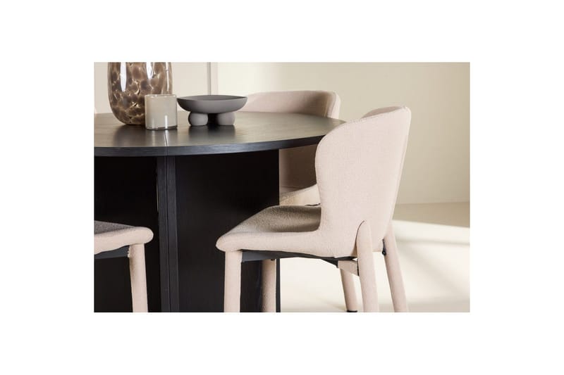 Ruokaryhmä Strada Pyöreä 120/170 cm Musta Astoria-tuoleilla 4 kpl, Beige - 4 kpl, Beige - Huonekalut - Pöytä & ruokailuryhmä - Ruokailuryhmä