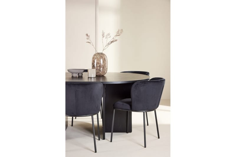 Ruokaryhmä Strada Pyöreä 120/170 cm Musta Edina-tuoleilla 6 kpl, Musta - 6 kpl, Musta - Huonekalut - Pöytä & ruokailuryhmä - Ruokailuryhmä