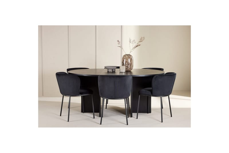 Ruokaryhmä Strada Pyöreä 120/170 cm Musta Edina-tuoleilla 6 kpl, Musta - 6 kpl, Musta - Huonekalut - Pöytä & ruokailuryhmä - Ruokailuryhmä