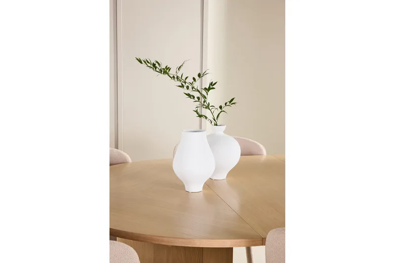 Ruokaryhmä Strada Pyöreä 120/170 cm Valkoinen Astoria-tuoleilla 6 kpl, Beige - 6 kpl, Beige - Huonekalut - Pöytä & ruokailuryhmä - Ruokailuryhmä