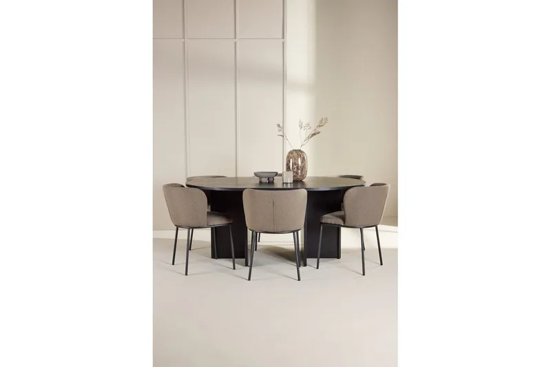 Ruokaryhmä Strada Pyöreä 120/170 cm Musta Edina-tuoleilla 6 kpl, Musta / Ruskea - 6 kpl, Musta / Ruskea - Huonekalut - Pöytä & ruokailuryhmä - Ruokailuryhmä