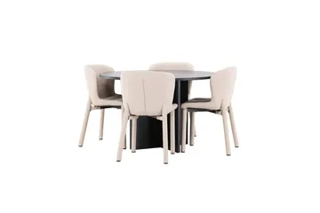 Ruokaryhmä Strada Pyöreä 120/170 cm Musta Astoria-tuoleilla 4 kpl, Beige - 4 kpl, Beige - Huonekalut - Pöytä & ruokailuryhmä - Ruokailuryhmä