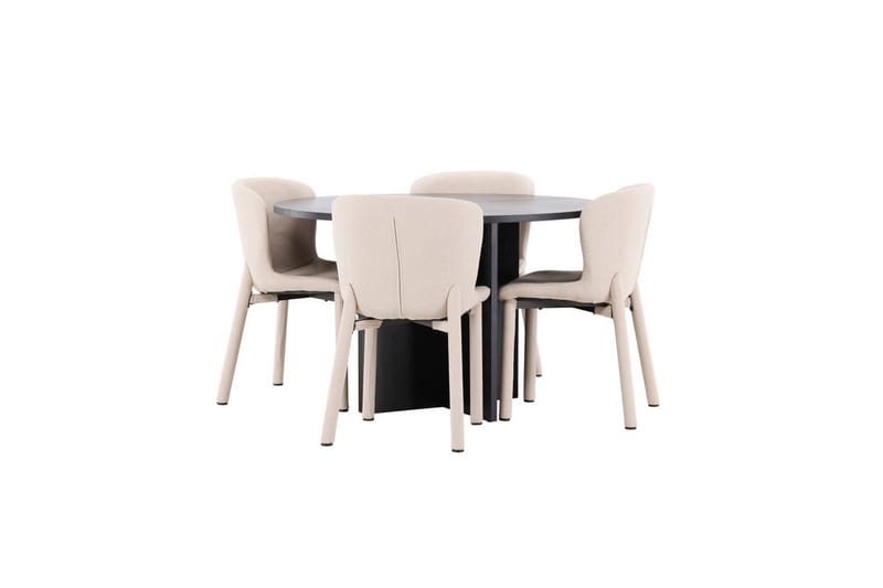 Ruokaryhmä Strada Pyöreä 120/170 cm Musta Astoria-tuoleilla 4 kpl, Beige - 4 kpl, Beige - Huonekalut - Pöytä & ruokailuryhmä - Ruokailuryhmä