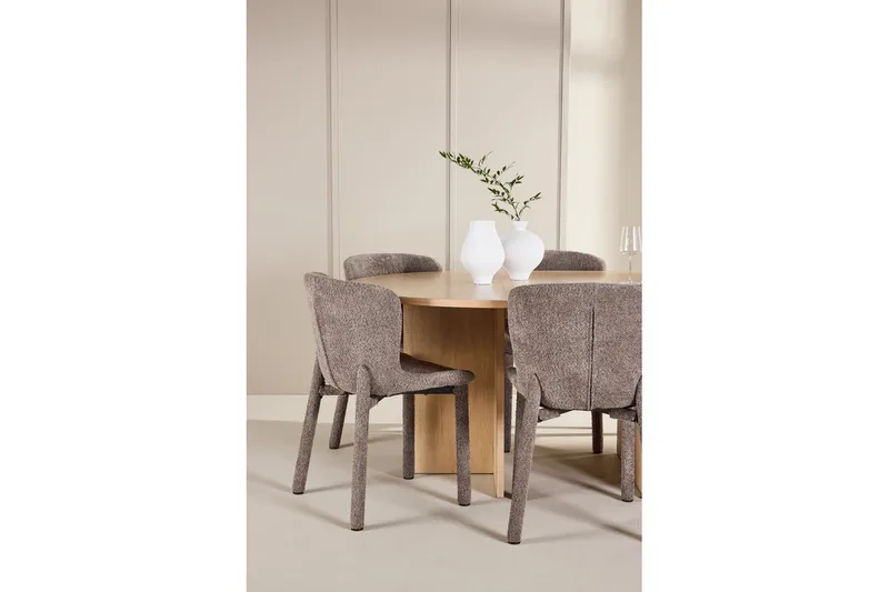 Ruokaryhmä Strada Pyöreä 120/170 cm Valkoinen Astoria-tuoleilla 6 kpl, Ruskea - 6 kpl, Ruskea - Huonekalut - Pöytä & ruokailuryhmä - Ruokailuryhmä