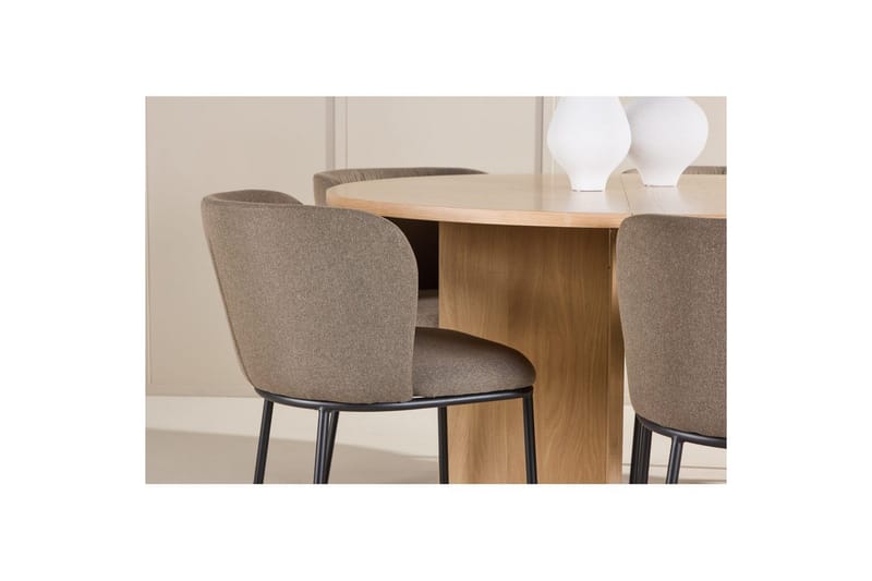 Ruokaryhmä Strada Pyöreä 120/170 cm Valkoinen Edina-tuoleilla 6 kpl, Musta / Ruskea - 6 kpl, Musta / Ruskea - Huonekalut - Pöytä & ruokailuryhmä - Ruokailuryhmä