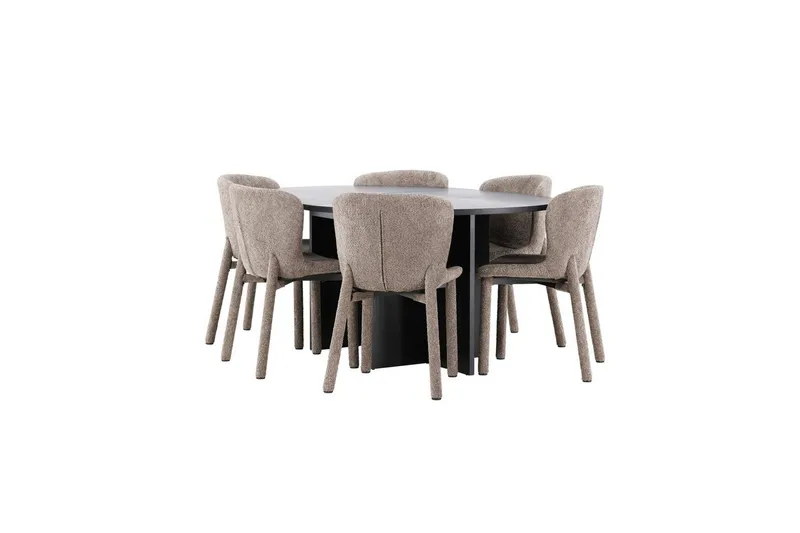 Ruokaryhmä Strada Pyöreä 120/170 cm Musta Astoria-tuoleilla 6 kpl, Ruskea - 6 kpl, Ruskea - Huonekalut - Pöytä & ruokailuryhmä - Ruokailuryhmä