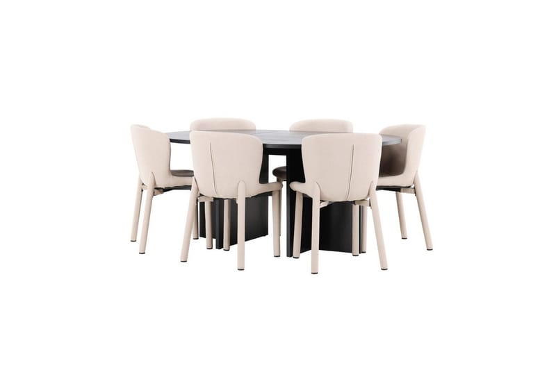 Ruokaryhmä Strada Pyöreä 120/170 cm Musta Astoria-tuoleilla 6 kpl, Beige - 6 kpl, Beige - Huonekalut - Pöytä & ruokailuryhmä - Ruokailuryhmä