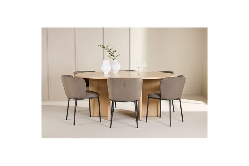 Ruokaryhmä Strada Pyöreä 120/170 cm Valkoinen Edina-tuoleilla 6 kpl, Musta / Ruskea - 6 kpl, Musta / Ruskea - Huonekalut - Pöytä & ruokailuryhmä - Ruokailuryhmä