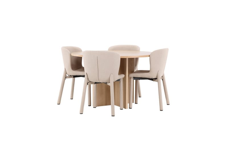 Ruokaryhmä Strada Pyöreä 120/170 cm Valkoinen Astoria-tuoleilla 4 kpl, Beige - 4 kpl, Beige - Huonekalut - Pöytä & ruokailuryhmä - Ruokailuryhmä