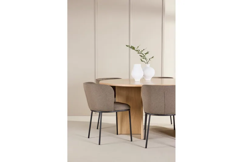 Ruokaryhmä Strada Pyöreä 120/170 cm Valkoinen Edina-tuoleilla 6 kpl, Musta / Ruskea - 6 kpl, Musta / Ruskea - Huonekalut - Pöytä & ruokailuryhmä - Ruokailuryhmä