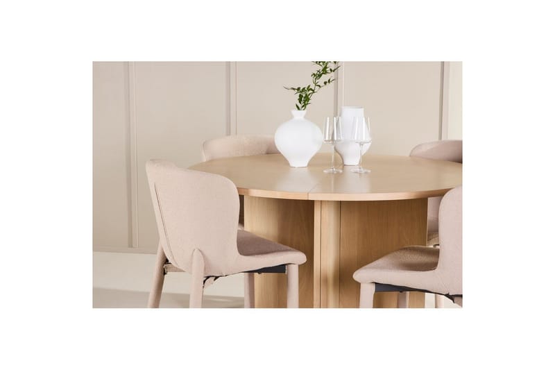 Ruokaryhmä Strada Pyöreä 120/170 cm Valkoinen Astoria-tuoleilla 4 kpl, Beige - 4 kpl, Beige - Huonekalut - Pöytä & ruokailuryhmä - Ruokailuryhmä
