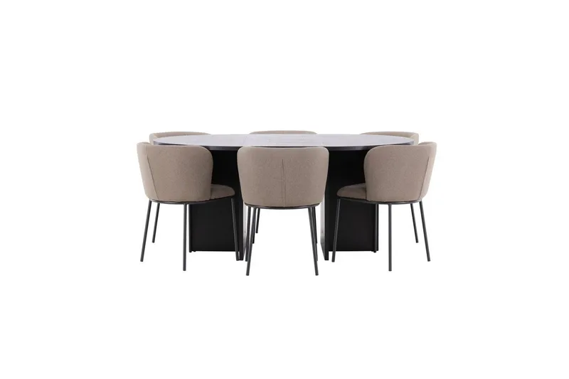 Ruokaryhmä Strada Pyöreä 120/170 cm Musta Edina-tuoleilla 6 kpl, Musta / Ruskea, 6 kpl, Musta / Ruskea