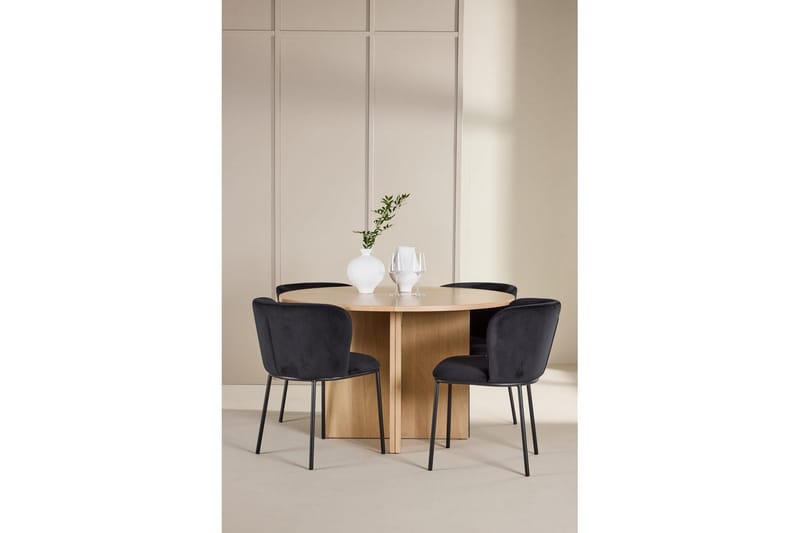 Ruokaryhmä Strada Pyöreä 120/170 cm Valkoinen Edina-tuoleilla 4 kpl, Musta - 4 kpl, Musta - Huonekalut - Pöytä & ruokailuryhmä - Ruokailuryhmä