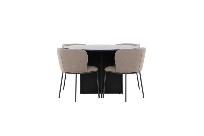 Ruokaryhmä Strada Pyöreä 120/170 cm Musta Edina-tuoleilla 4 kpl, Musta / Ruskea - 4 kpl, Musta / Ruskea - Huonekalut - Pöytä & ruokailuryhmä - Ruokailuryhmä
