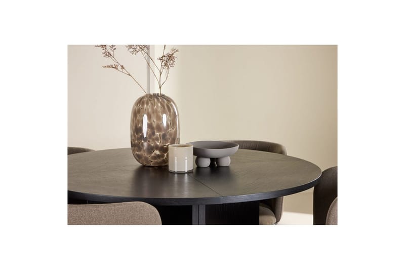 Ruokaryhmä Strada Pyöreä 120/170 cm Musta Edina-tuoleilla 4 kpl, Musta / Ruskea - 4 kpl, Musta / Ruskea - Huonekalut - Pöytä & ruokailuryhmä - Ruokailuryhmä