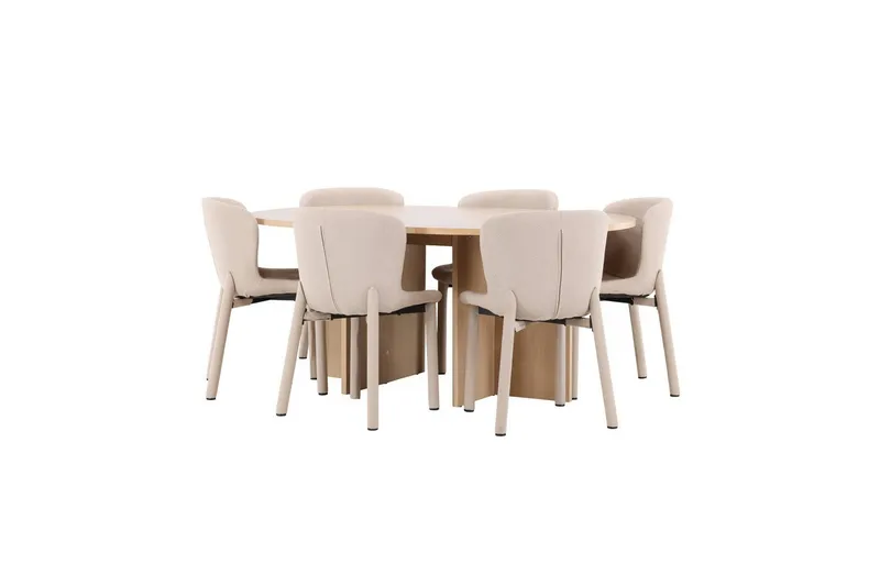 Ruokaryhmä Strada Pyöreä 120/170 cm Valkoinen Astoria-tuoleilla 6 kpl, Beige - 6 kpl, Beige - Huonekalut - Pöytä & ruokailuryhmä - Ruokailuryhmä