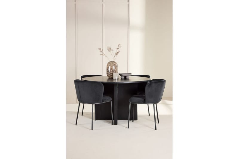 Ruokaryhmä Strada Pyöreä 120/170 cm Musta Edina-tuoleilla 4 kpl, Musta - 4 kpl, Musta - Huonekalut - Pöytä & ruokailuryhmä - Ruokailuryhmä