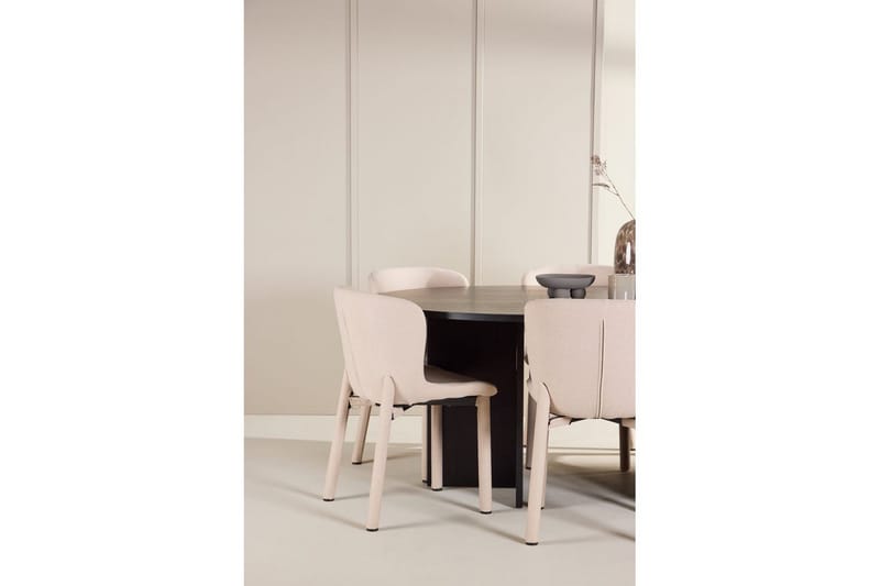 Ruokaryhmä Strada Pyöreä 120/170 cm Musta Astoria-tuoleilla 6 kpl, Beige - 6 kpl, Beige - Huonekalut - Pöytä & ruokailuryhmä - Ruokailuryhmä