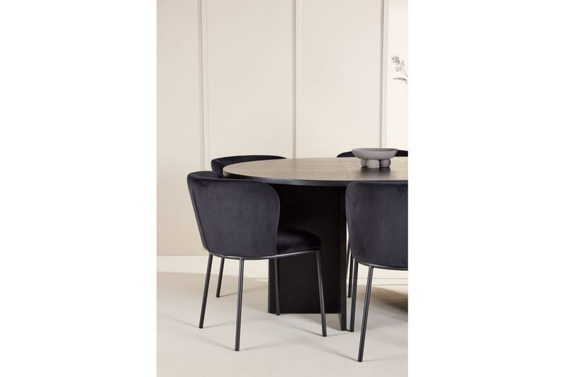 Ruokaryhmä Strada Pyöreä 120/170 cm Musta Edina-tuoleilla 6 kpl, Musta - 6 kpl, Musta - Huonekalut - Pöytä & ruokailuryhmä - Ruokailuryhmä
