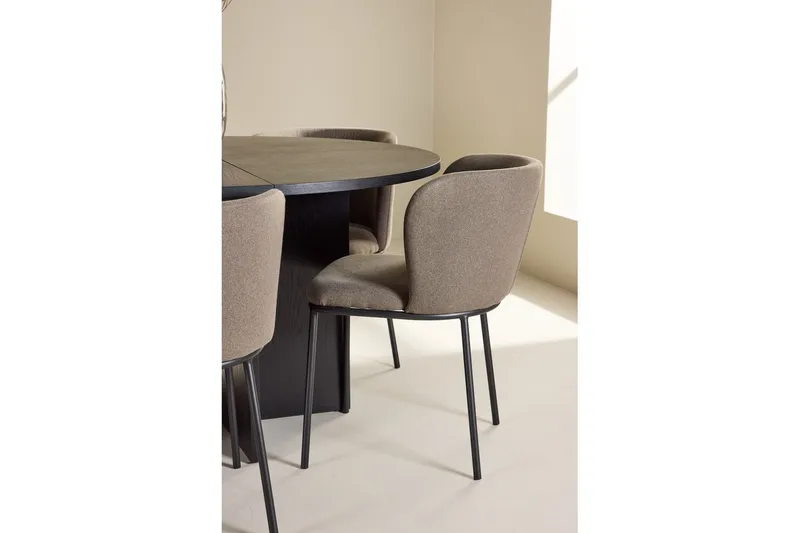 Ruokaryhmä Strada Pyöreä 120/170 cm Musta Edina-tuoleilla 6 kpl, Musta / Ruskea - 6 kpl, Musta / Ruskea - Huonekalut - Pöytä & ruokailuryhmä - Ruokailuryhmä