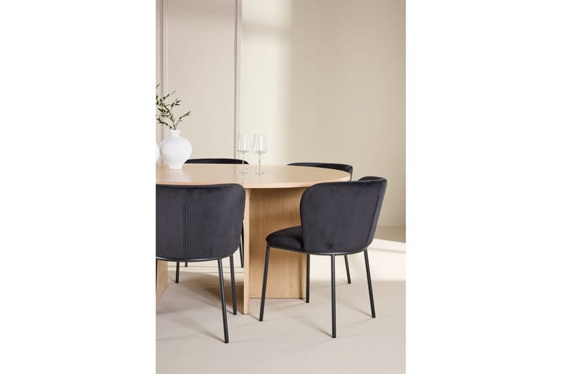 Ruokaryhmä Strada Pyöreä 120/170 cm Valkoinen Edina-tuoleilla 6 kpl, Musta - 6 kpl, Musta - Huonekalut - Pöytä & ruokailuryhmä - Ruokailuryhmä