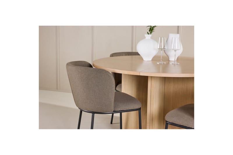 Ruokaryhmä Strada Pyöreä 120/170 cm Valkoinen Edina-tuoleilla 4 kpl, Musta / Ruskea - 4 kpl, Musta / Ruskea - Huonekalut - Pöytä & ruokailuryhmä - Ruokailuryhmä