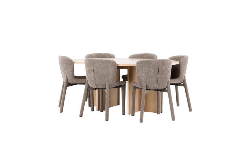 Ruokaryhmä Strada Pyöreä 120/170 cm Valkoinen Astoria-tuoleilla 6 kpl, Ruskea - 6 kpl, Ruskea - Huonekalut - Pöytä & ruokailuryhmä - Ruokailuryhmä