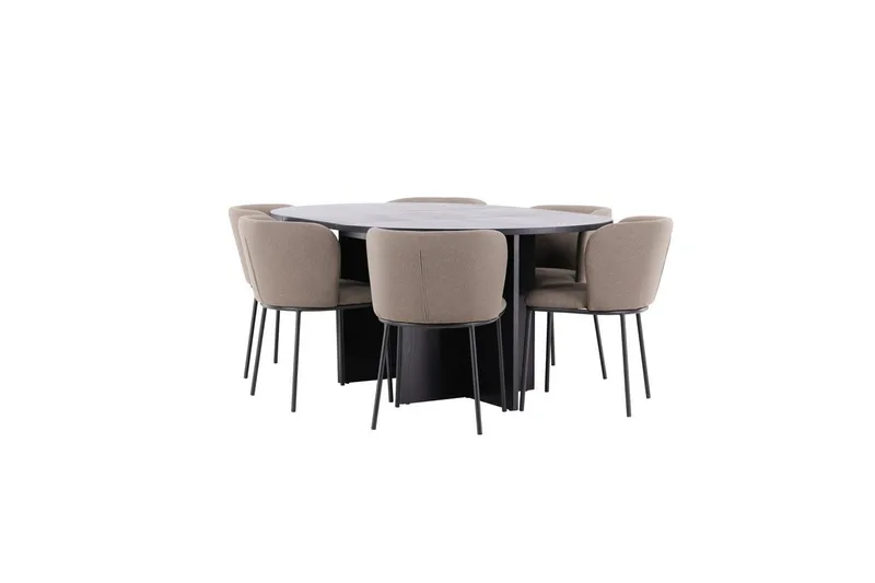 Ruokaryhmä Strada Pyöreä 120/170 cm Musta Edina-tuoleilla 6 kpl, Musta / Ruskea - 6 kpl, Musta / Ruskea - Huonekalut - Pöytä & ruokailuryhmä - Ruokailuryhmä