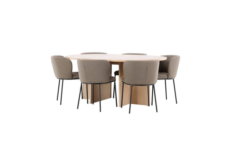 Ruokaryhmä Strada Pyöreä 120/170 cm Valkoinen Edina-tuoleilla 6 kpl, Musta / Ruskea - 6 kpl, Musta / Ruskea - Huonekalut - Pöytä & ruokailuryhmä - Ruokailuryhmä