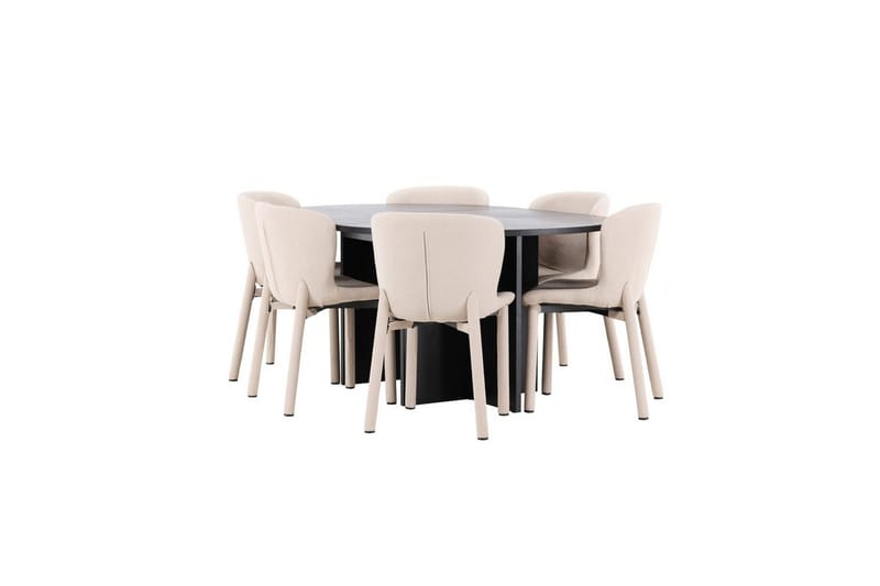 Ruokaryhmä Strada Pyöreä 120/170 cm Musta Astoria-tuoleilla 6 kpl, Beige - 6 kpl, Beige - Huonekalut - Pöytä & ruokailuryhmä - Ruokailuryhmä