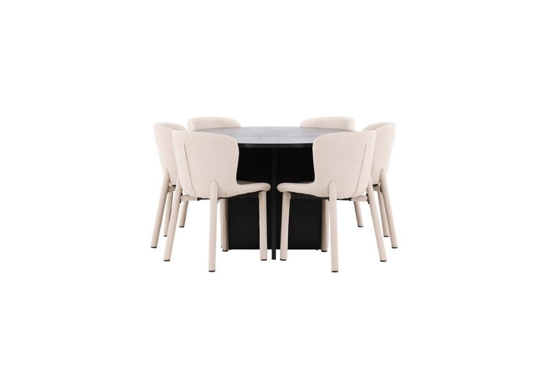 Ruokaryhmä Strada Pyöreä 120/170 cm Musta Astoria-tuoleilla 6 kpl, Beige - 6 kpl, Beige - Huonekalut - Pöytä & ruokailuryhmä - Ruokailuryhmä