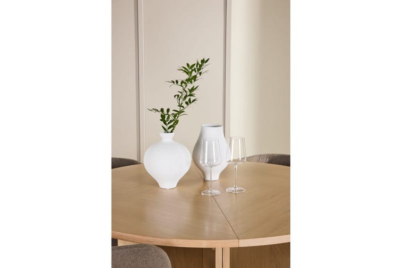 Ruokaryhmä Strada Pyöreä 120/170 cm Valkoinen Edina-tuoleilla 4 kpl, Musta / Ruskea - 4 kpl, Musta / Ruskea - Huonekalut - Pöytä & ruokailuryhmä - Ruokailuryhmä