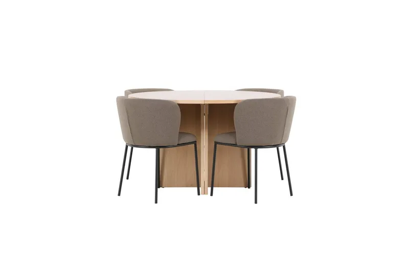 Ruokaryhmä Strada Pyöreä 120/170 cm Valkoinen Edina-tuoleilla 4 kpl, Musta / Ruskea, 4 kpl, Musta / Ruskea