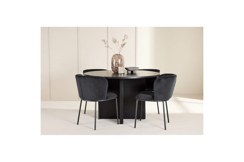 Ruokaryhmä Strada Pyöreä 120/170 cm Musta Edina-tuoleilla 4 kpl, Musta - 4 kpl, Musta - Huonekalut - Pöytä & ruokailuryhmä - Ruokailuryhmä