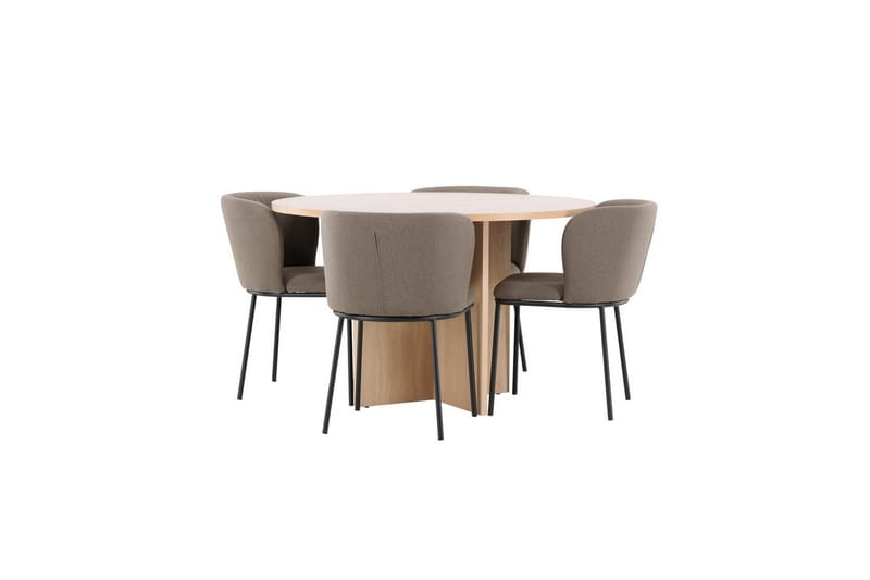 Ruokaryhmä Strada Pyöreä 120/170 cm Valkoinen Edina-tuoleilla 4 kpl, Musta / Ruskea - 4 kpl, Musta / Ruskea - Huonekalut - Pöytä & ruokailuryhmä - Ruokailuryhmä