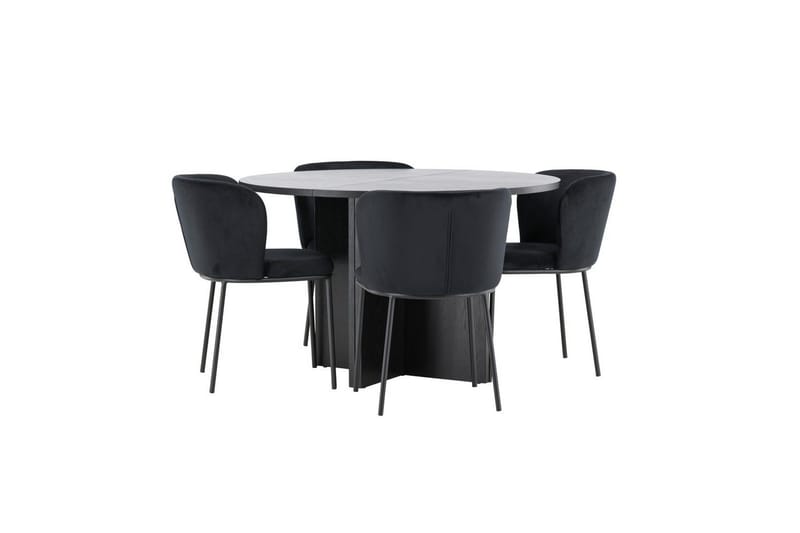 Ruokaryhmä Strada Pyöreä 120/170 cm Musta Edina-tuoleilla 4 kpl, Musta - 4 kpl, Musta - Huonekalut - Pöytä & ruokailuryhmä - Ruokailuryhmä