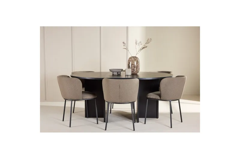 Ruokaryhmä Strada Pyöreä 120/170 cm Musta Edina-tuoleilla 6 kpl, Musta / Ruskea - 6 kpl, Musta / Ruskea - Huonekalut - Pöytä & ruokailuryhmä - Ruokailuryhmä