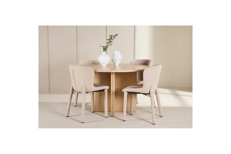 Ruokaryhmä Strada Pyöreä 120/170 cm Valkoinen Astoria-tuoleilla 4 kpl, Beige - 4 kpl, Beige - Huonekalut - Pöytä & ruokailuryhmä - Ruokailuryhmä