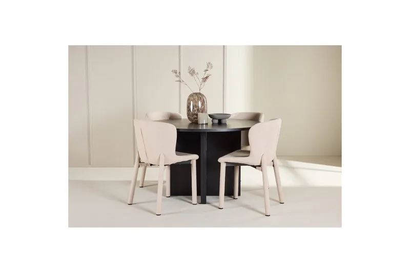 Ruokaryhmä Strada Pyöreä 120/170 cm Musta Astoria-tuoleilla 4 kpl, Beige - 4 kpl, Beige - Huonekalut - Pöytä & ruokailuryhmä - Ruokailuryhmä