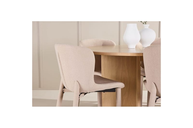 Ruokaryhmä Strada Pyöreä 120/170 cm Valkoinen Astoria-tuoleilla 6 kpl, Beige - 6 kpl, Beige - Huonekalut - Pöytä & ruokailuryhmä - Ruokailuryhmä