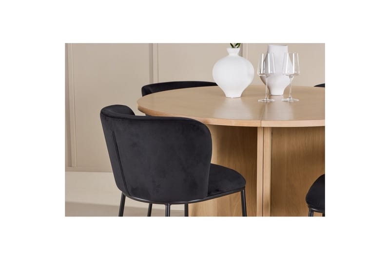 Ruokaryhmä Strada Pyöreä 120/170 cm Valkoinen Edina-tuoleilla 4 kpl, Musta - 4 kpl, Musta - Huonekalut - Pöytä & ruokailuryhmä - Ruokailuryhmä