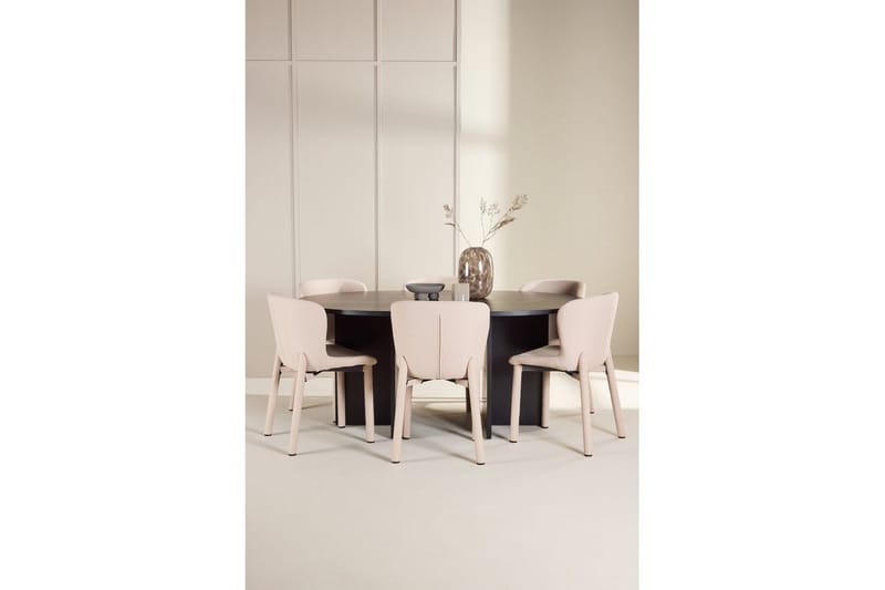 Ruokaryhmä Strada Pyöreä 120/170 cm Musta Astoria-tuoleilla 6 kpl, Beige - 6 kpl, Beige - Huonekalut - Pöytä & ruokailuryhmä - Ruokailuryhmä