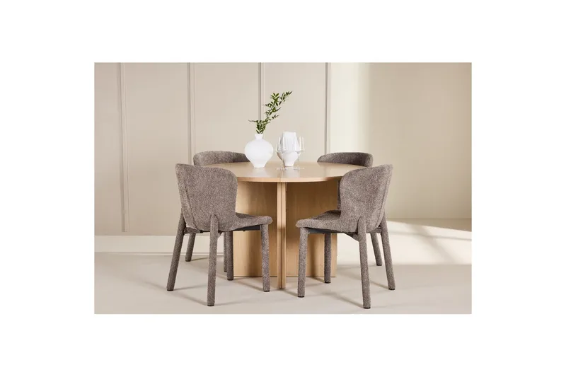 Ruokaryhmä Strada Pyöreä 120/170 cm Valkoinen Astoria-tuoleilla 4 kpl, Ruskea - 4 kpl, Ruskea - Huonekalut - Pöytä & ruokailuryhmä - Ruokailuryhmä