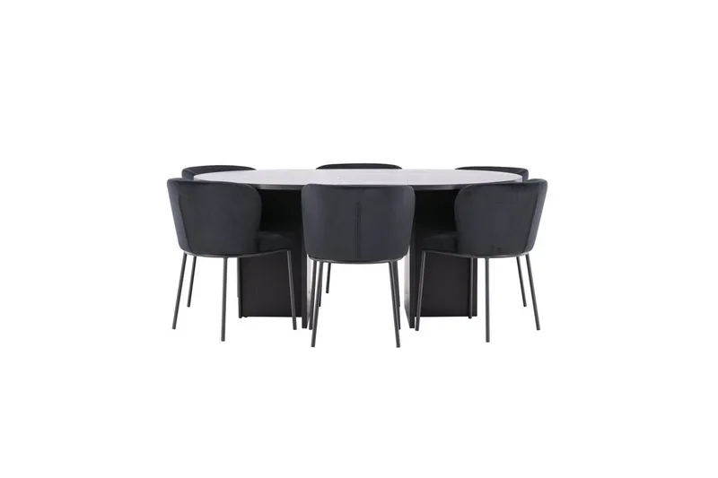 Ruokaryhmä Strada Pyöreä 120/170 cm Musta Edina-tuoleilla 6 kpl, Musta, 6 kpl, Musta
