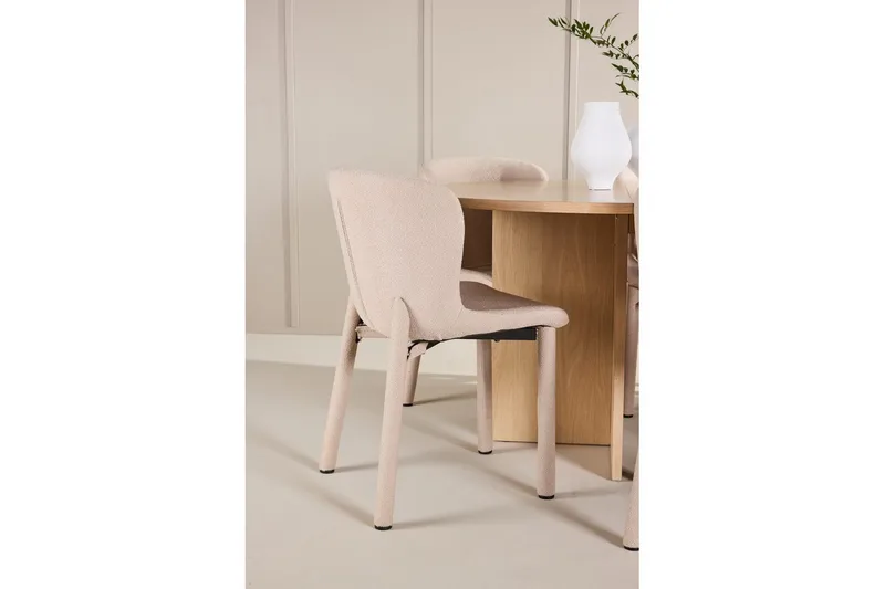 Ruokaryhmä Strada Pyöreä 120/170 cm Valkoinen Astoria-tuoleilla 6 kpl, Beige - 6 kpl, Beige - Huonekalut - Pöytä & ruokailuryhmä - Ruokailuryhmä