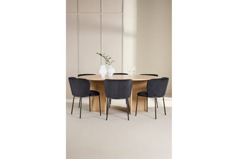 Ruokaryhmä Strada Pyöreä 120/170 cm Valkoinen Edina-tuoleilla 6 kpl, Musta - 6 kpl, Musta - Huonekalut - Pöytä & ruokailuryhmä - Ruokailuryhmä