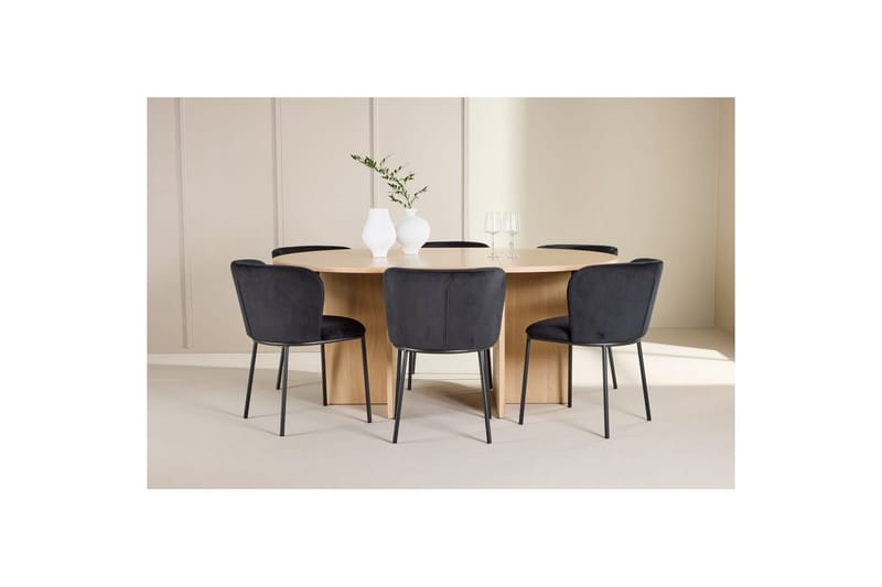 Ruokaryhmä Strada Pyöreä 120/170 cm Valkoinen Edina-tuoleilla 6 kpl, Musta - 6 kpl, Musta - Huonekalut - Pöytä & ruokailuryhmä - Ruokailuryhmä