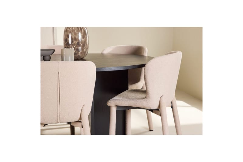 Ruokaryhmä Strada Pyöreä 120/170 cm Musta Astoria-tuoleilla 6 kpl, Beige - 6 kpl, Beige - Huonekalut - Pöytä & ruokailuryhmä - Ruokailuryhmä