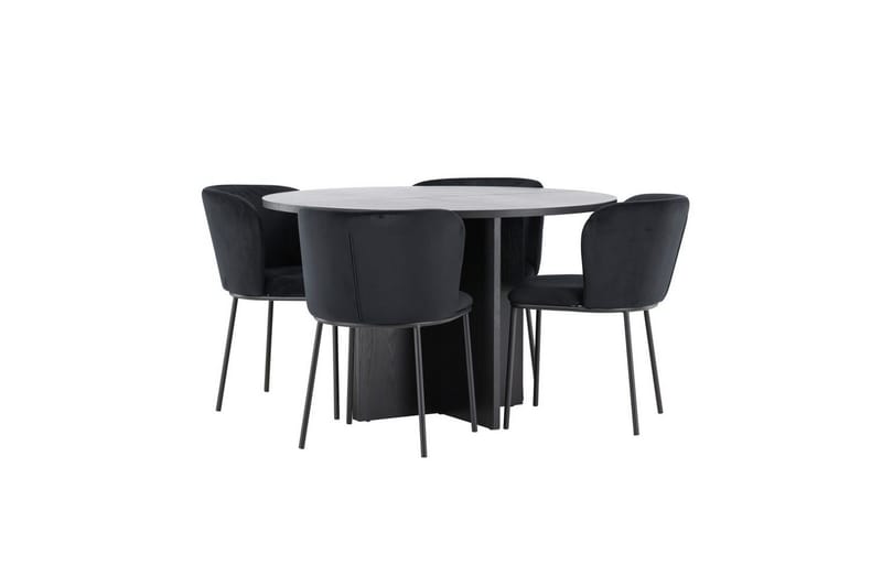 Ruokaryhmä Strada Pyöreä 120/170 cm Musta Edina-tuoleilla 4 kpl, Musta - 4 kpl, Musta - Huonekalut - Pöytä & ruokailuryhmä - Ruokailuryhmä